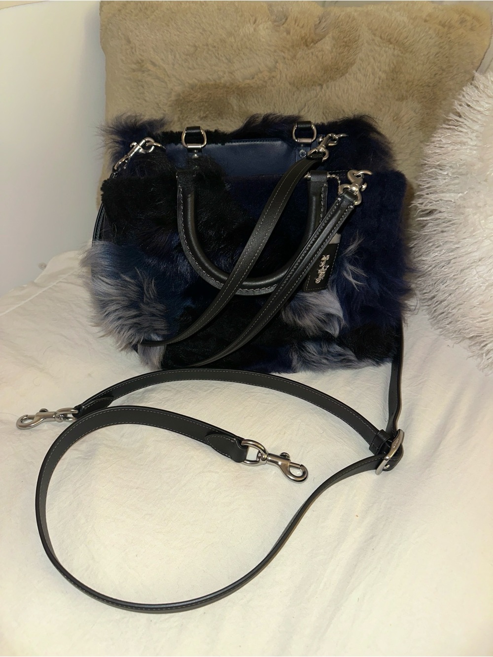 Coach Rogue 25 Shearling Patchwork Navy Multi